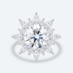 Round Cut Lab Grown Diamond Sunburst Halo 4-Prong Engagement Ring in Yellow Gold (6)