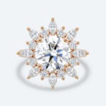 Round Cut Lab Grown Diamond Sunburst Halo 4-Prong Engagement Ring in Yellow Gold (7)