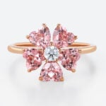 Round Moissanite Floral Engagement Rings​ with 2.2ct Heart Pink Sapphire Petals in Rose Gold