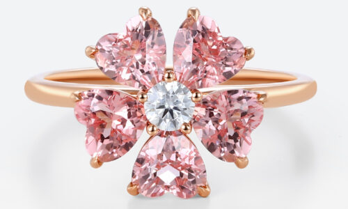 Holiday Proposal Round Moissanite Floral Engagement Rings​ with 2.2ct Heart Pink Sapphire Petals in Rose Gold