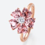 Round Moissanite Floral Engagement Rings​ with 2.2ct Heart Pink Sapphire Petals in Rose Gold