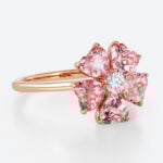 Round Moissanite Floral Engagement Rings​ with 2.2ct Heart Pink Sapphire Petals in Rose Gold