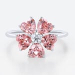 Round Moissanite Floral Engagement Rings​ with 2.2ct Heart Pink Sapphire Petals in White Gold