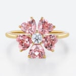 Round Moissanite Floral Engagement Rings​ with 2.2ct Heart Pink Sapphire Petals in Yellow Gold