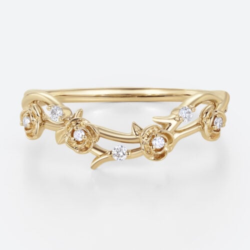 Round Lab Diamond Wedding Bands​ Vine-Inspired Stacking Ring in Yellow Gold