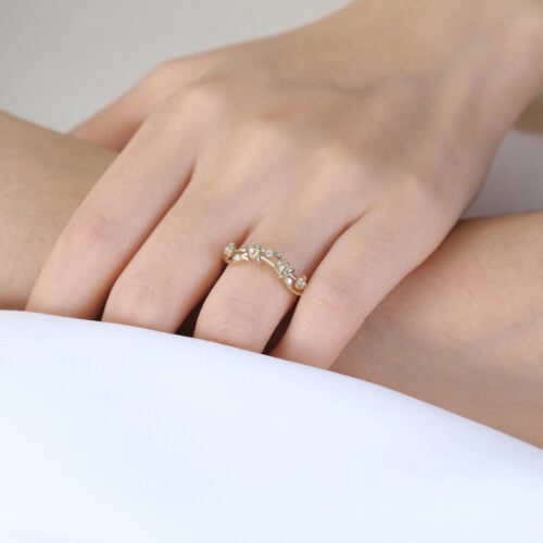 Round Lab Diamond Wedding Bands​ Vine-Inspired Stacking Ring in Yellow Gold