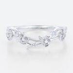 Round Lab Diamond Wedding Bands​ Vine-Inspired Stacking Ring in White Gold