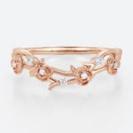 Round Lab Diamond Wedding Bands​ Vine-Inspired Stacking Ring in Rose Gold