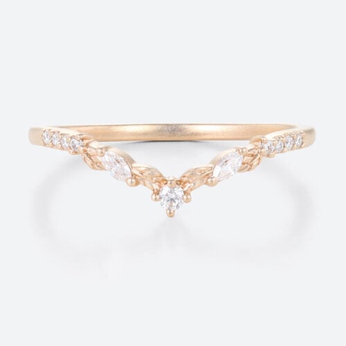 Lab Diamond Stackable Wedding Band 0.13ct V-Shaped Wedding Rings in Rose Gold