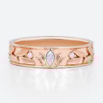 Marquise Wide Band Lab Diamond Ring with Leaf-Engraved Design in Rose Gold