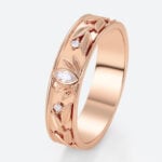 Marquise Wide Band Lab Diamond Ring with Leaf-Engraved Design in Rose Gold