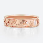 Marquise Wide Band Lab Diamond Ring with Leaf-Engraved Design in Rose Gold