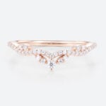 Lab Diamond Curved Wedding Ring Vintage Leaf Chevron Wedding Band in Rose Gold