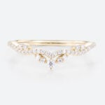 Lab Diamond Curved Wedding Ring Vintage Leaf Chevron Wedding Band in Yellow Gold