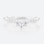 Lab Diamond Curved Wedding Ring Vintage Leaf Chevron Wedding Band in White Gold