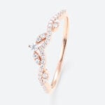 Lab Diamond Curved Wedding Ring Vintage Leaf Chevron Wedding Band in Rose Gold