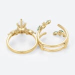 1ct Marquise Cut Lab Created Diamond Ring​ Set 3PCS Emerald accents Botanical 6-Prong Engagement Ring Set in Yellow Gold