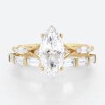 2ct Marquise Cut Lab Diamond Engagement Ring​ Set Modern Cluster 4-Prong Bridal Ring Set in Yellow Gold