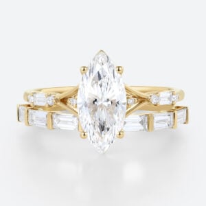 2ct Marquise Cut Lab Diamond Engagement Ring​ Set Modern Cluster 4-Prong Bridal Ring Set in Yellow Gold