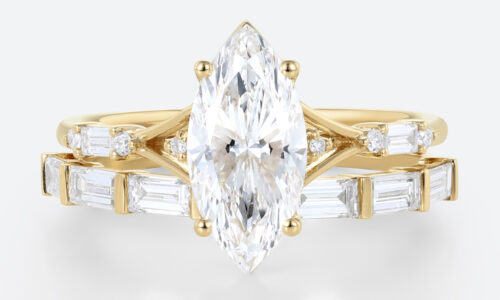 2ct Marquise Cut Lab Diamond Engagement Ring​ Set Modern Cluster 4-Prong Bridal Ring Set in Yellow Gold