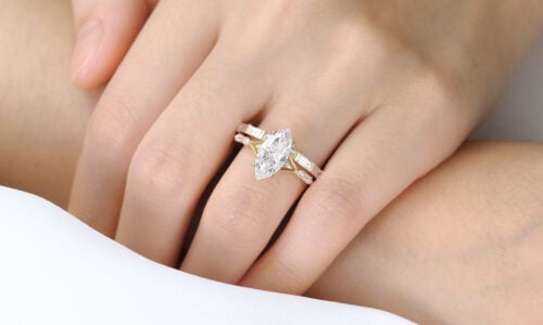 2ct Marquise Cut Lab Diamond Engagement Ring​ Set Modern Cluster 4-Prong Bridal Ring Set in Yellow Gold