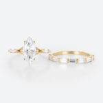 2ct Marquise Cut Lab Diamond Engagement Ring​ Set Modern Cluster 4-Prong Bridal Ring Set in Yellow Gold