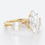 2ct Marquise Cut Lab Diamond Engagement Ring​ Set Modern Cluster 4-Prong Bridal Ring Set in Yellow Gold