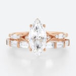 2ct Marquise Cut Lab Diamond Engagement Ring​ Set Modern Cluster 4-Prong Bridal Ring Set in Rose Gold