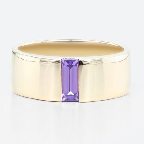 Baguette Cut Amethyst Ring Minimalist Ultra Wide Band in Yellow Gold