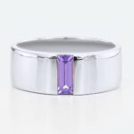 Baguette Cut Amethyst Ring​ Minimalist Ultra Wide Band in White Gold