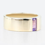 Baguette Cut Amethyst Ring​ Minimalist Ultra Wide Band in Yellow Gold