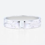 Baguette Cut Lab Diamond Rings Recessed Leaf Engraved Wide Band in White Gold