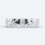 Baguette Cut Lab Grown Diamond Recessed Leaf Engraved Wide Band (2)