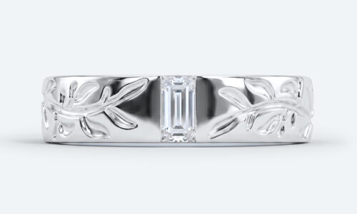 Baguette Cut Lab Diamond Rings Recessed Engraved Wide Bands