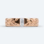 Baguette Cut Lab Grown Diamond Recessed Leaf Engraved Wide Band (3)