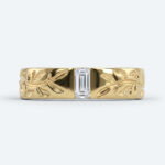 Baguette Cut Lab Grown Diamond Recessed Leaf Engraved Wide Band (4)
