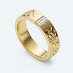 Baguette Cut Lab Grown Diamond Recessed Leaf Engraved Wide Band (6)