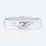 Baguette Cut Lab Diamond Rings Recessed Leaf Engraved Wide Band in White Gold