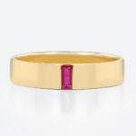 Baguette Cut Ruby Wedding Rings​ Half-Bezel Set Minimalist Wide Band in Yellow Gold