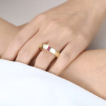 Baguette Cut Ruby Wedding Rings​ Half-Bezel Set Minimalist Wide Band in Yellow Gold