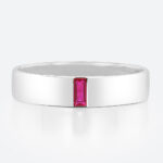 Baguette Cut Ruby Wedding Rings​ Half-Bezel Set Minimalist Wide Band in White Gold