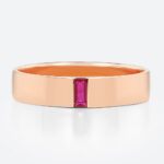 Baguette Cut Ruby Wedding Rings​ Half-Bezel Set Minimalist Wide Band in Rose Gold