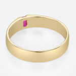 Baguette Cut Ruby Wedding Rings​ Half-Bezel Set Minimalist Wide Band in Yellow Gold