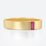 Baguette Cut Ruby Wedding Rings​ Half-Bezel Set Minimalist Wide Band in Yellow Gold