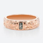 Baguette Cut Moss Agate Wide Band with Botanical Vine Relief Engraving in Rose Gold