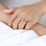 Baguette Cut Moss Agate Wide Wedding Band with Leaf Engraving in Rose Gold