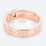 Baguette Cut Moss Agate Wide Wedding Band with Leaf Engraving in Rose Gold