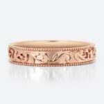 Botanical Vine Engraved Wide Wedding Bands​ with Milgrain Edges in Rose Gold