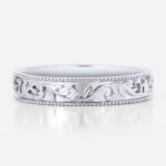 Botanical Vine Engraved Wide Wedding Bands​ with Milgrain Edges in White Gold