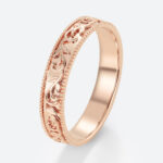 Botanical Vine Engraved Wide Wedding Bands​ with Milgrain Edges in Rose Gold